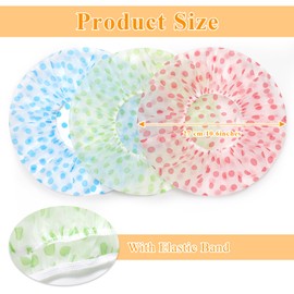 【6 STÜCK】 Mugust Duschhaube für Damen,wasserdichte und Wiederverwendbare Duschhauben,Punktmuster Shower Cap mit Elastischem Band,große Kunststoffkappe für Langes Haar