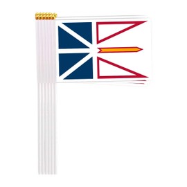 10 Packs Small Newfoundland and Labrador Flags on Handheld Stick，Miniature NL Flag for Outside,4x6 Inch Mini Hand Held Banner with Golden Topper,Patriotic Decorations