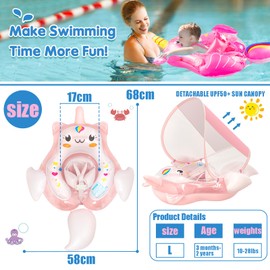 Newborn Baby Swimming Float 10-24 Months,Pink Unicorn Inflatable Baby Pool Float Ring with Sun Canopy Seat Anti-Flip Tail,Baby Swimming Ring Floating Swim Circle for Toddlers Infant Girls Swim Ring