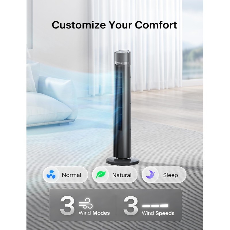 PELONIS 40 inch Bladeless Tower Fan for Bedroom, Standing Fan