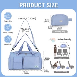 FIORETTO Womens Mens Sports Gym Bag Duffle Bag with Shoes Compartment, Weekend Travel Bag Overnight Bag for Women, Foldable Water Resistant Holdall Hospital Bag for Swimming with Toiletry Bag Blue