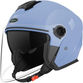 Motorcycle Open Face Helmet DOT Certified 3/4 Half Helmet with Sun Visor for Unisex-Adult Dirt Bike Helmet Men & Women Motorcycle Helmet Cycling Motocross Helmets (Blue, Large)