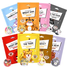 Pack of 8 Cloth Masks Face Children with Animal Motif, Face Mask Children Girls, Hydrate Face Masks, Brightening, Soothing Cloth Masks, Gift for Teenage Girls