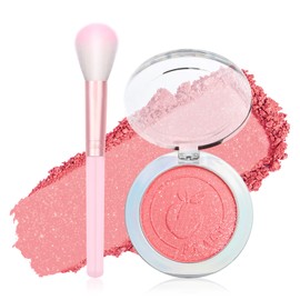 Prreal Pearl Powder Blush with Brush, Fine Lightweight Blushes for Cheeks, All-Day Wear Highlighter Glitter Blusher Powder Palette, Face Makeup Set#01