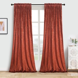 Roslynwood Luxury Velvet Gold Foil Print Burnt Brick Curtains 84 inches Long Rod Pocket Thermal Insulated Blackout Window Drapes for Living Room/Bedroom/Dining Room, W52 x L84, 2 Panels