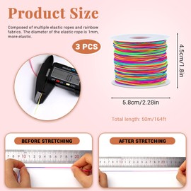 BangBoom 3 Rolls Colorful Bracelet String Kit, 1 mm x 164 Ft Nylon Stretchy Beading Thread Rope, Elastic Cord for Beads Making Jewelry Necklace Crafts Friendship DIY (164Feet,50m)