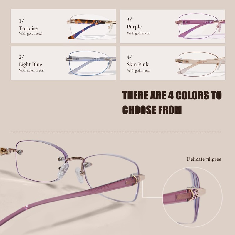 ZESAKER Rimless Bifocal Reading Glasses for Women Frameless Blue Light