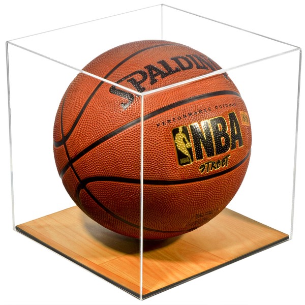 Better Display Cases Clear Acrylic Full Size Basketball Display Case with Simulated Wood Base (A008-WB)