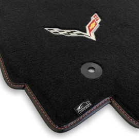 Lloyd Mats Custom-Fit Carpeted Floor Mats Premium Luxury Car Floor Liners for Corvette C7 2014-2019 (Charcoal, 2PC (Single Logo) - Corvette Flags)