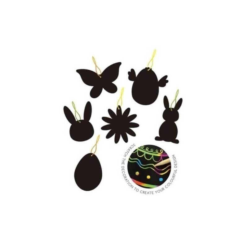 Orbitron 6Pc Easter Scratch Art Scraper Foil Hanging Decorations Easter