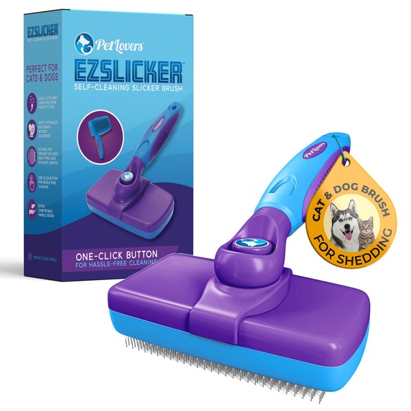 PetLovers PetLovers EzSlicker Self-Cleaning Brush - Dog Brush for Shedding,