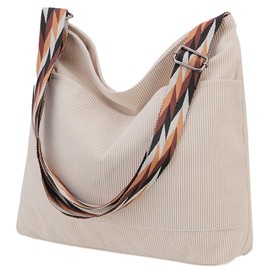 Women Hobo Bags Large Corduroy Shoulder Tote Top Zip Crossbody Purse with Adjustable Strap for School Travel,VX VONXURY