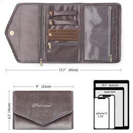 RT&BS Travel Jewelry Bag, Travel Jewelry Roll, Easter Gifts for Women, Velvet Travel Jewelry Organizer for Earrings, Necklaces, Rings (Taupe, L)