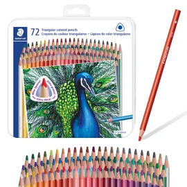 STAEDTLER Colored Pencils Set (72-Pack) - Ergonomic Triangular Barrel, Smooth 4mm Lines, Wood - 72 Vibrant Colors in Tin, for Artists & Students