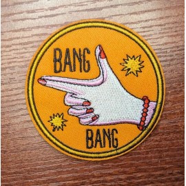 Unbranded Bang Bang Funny Random Punk Emo Woman Handgun Embroidered Iron On Patch 3"