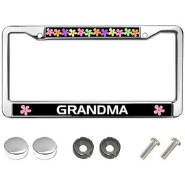 Love Grandma Black Car Chrome License Plate Frame Grandma Gifts License Plate Frame for Women Wife Mom