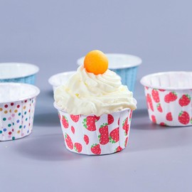 Tomaibaby 100Pcs Paper Ice Cream Cups, Disposable Small Cupcake Cases Greaseproof Muffin Liners Strawberry Pattern DIY Baking Cups Party Dessert Tubs for Ice Cream, Cupcake, Yogurt, Snack