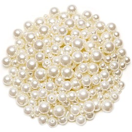 NALER Pearl Beads, Approximately 500 Pieces, For Crafts, Round Balls, Pearls, With Holes, White, Handmade, Materials: 0.24, 0.2, 0.3, 0.4, 0.4, 0.4 inches (4, 6, 8, 10 mm), Suitable for Charm