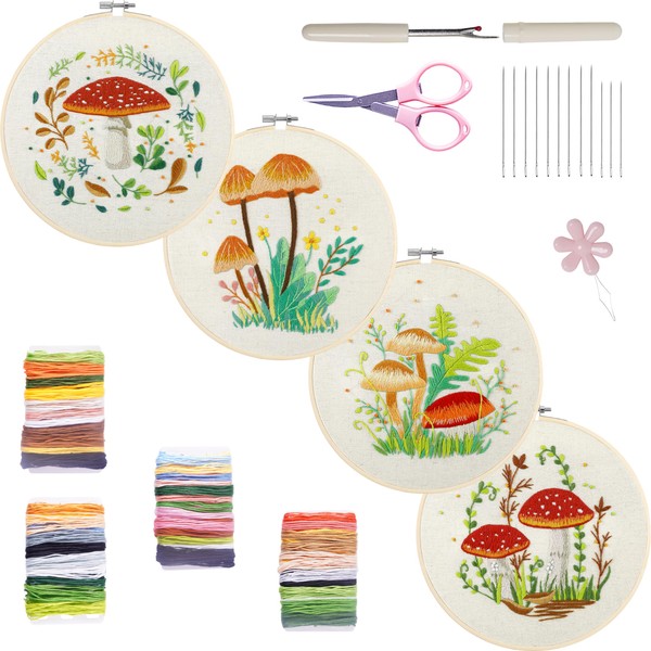 Bonroy 4 Sets Embroidery Kit for Beginners with Instructions,Cross Stitch