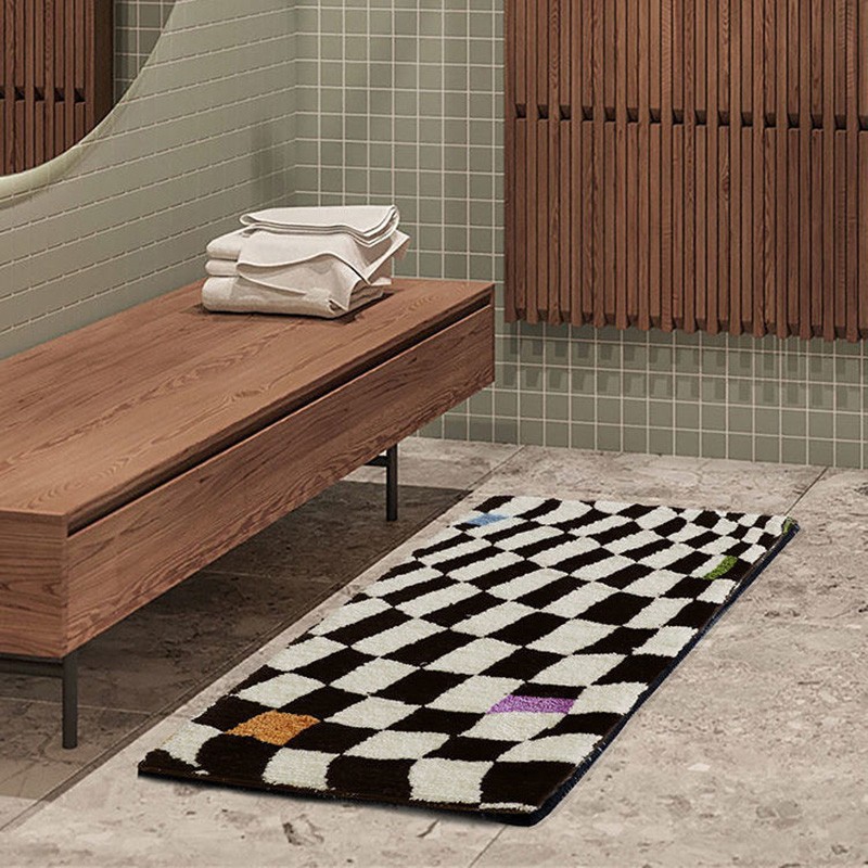 Checkered Doormat Anti Skid Black White Grid Cute Door Mat
