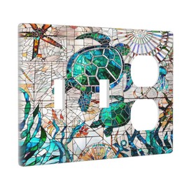 Beach Sea Turtle Ocean Theme 3-Gang 2-Toggle 1-Duplex Receptacle Combination Light Switch Decorative Triple Combo Device Switches/Rocker Outlet Covers and Wall Plate