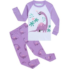 EULLA Kids Girls Pjs Cotton Long Sleeve Pyjamas Cool Dinosaur Pattern Children Clothes Purple Sleepwear Age 4-5 Years