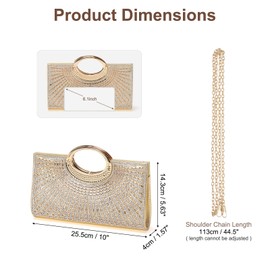 DTGN Evening Bags Clutch Purses for Women Formal, Rhinestone Handbags Purse Shoulder Bag with Chain Sparkly for Wedding Guest Party Gold