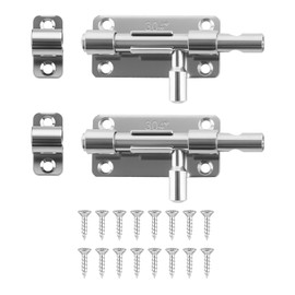 Door Bolt - Pack of 2 Stainless Steel Lock Latches, Heavy Duty Deadbolt Lock with Hole for Padlock, Garden Gate Lock with Mounting Screws, for Bathroom Shed (Silver)