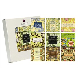 Jolitee French Milled Botanical Soap Sampler Set of 9 - Individually Wrapped Vegetable-Based Mini Soaps with Essential Oils, Shea Butter, and Natural Extracts (Pure and Simple)