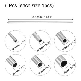 sourcing map Pack of 6 304 Stainless Steel Pipe 1 mm 2 mm 3 mm 4 mm 5 mm 6 mm 0.15 mm/0.6 mm Wall 300 mm