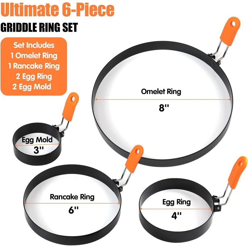 Srinlon Professional Pancake Ring Set,6 Packs Omelette Ring,Non-stick Griddle Pancake