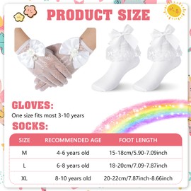 Jupsk Girls White Frilly Socks Kids Ballet Lace Gloves Communion Wedding Flower Girl's Princess Cotton Socks for Baby Children 3-6 Years