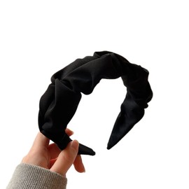 Pleated Headband with Wide Brim Hair Pin, Vintage Non-Slip 5 cm Wide Hair Band, Fabric Headband for Women Girls Deliveries, Elastic Headbands for Daily Use, Black