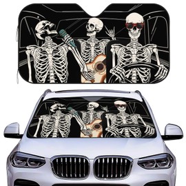 Funny Skull Car Windshield Sunshade for Big Cars, Skeleton Sun Visor Front Window Shield Cover UV Rays Protect Car Window Shades Foldable Windshield Sun Shade for SUV Truck Keep Vehicle Cool