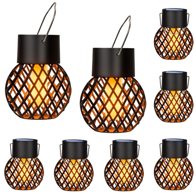 GIGALUMI Solar Hanging Lights for Outdoors, Pack of 8 Flickering