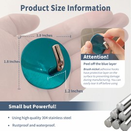 Rise age Adhesive Hooks Heavy Duty Waterproof in Shower Hooks for Hanging Loofah, Towels Clothes for Bathroom Removable Stainless Steel Brush Nickel Adhesive Wall Hooks 4 Pcs (Sliver)