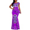 VERWIN African Dress Cap Sleeve Square Neck Floor-Length Geometric Mermaid