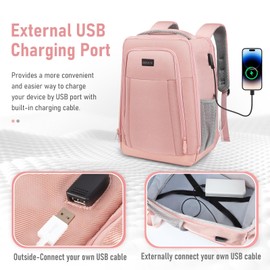 ZRSUN Travel Backpack, Business Anti Theft Slim Sturdy Laptops Backpack with USB Charging Port, Water Resistant College School Laptop Bag for Men & Women Fits 15.6 Inch Notebook,Pink