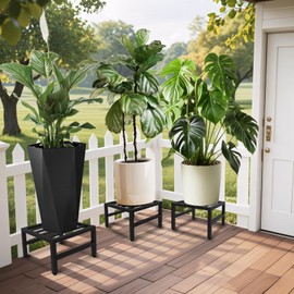 LLAXERGU Plant Stand Indoor Outdoor, Heavy Duty Wrought Iron Pedestal Stands Metal Plant Stand for Indoor Outdoor, Sturdy Low Flower Stand Display Planter Shelf, 3pcs, Black