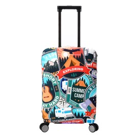 DEMPROS Travel Luggage Cover Protector Stretchy Washable Suitcase Cover with Zippers, Color Exploring, L (for 27-30 inch Luggage)