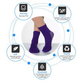 4 Pairs Yoga Toe Socks Non Slip Pilates Socks Full Toe Grip Socks for Sports Pilates Dance Hospital