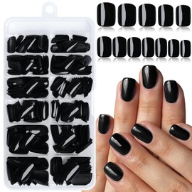 LuckForever 240pc Black Press on Nails Short Square Fake Nails with Adhesive Tabs, Short Acrylic Nails Press ons Black Glue on Nail False Nail Square Artificial Fingernail for Women Girls Kids