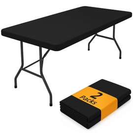 2 Pack Fitted Tablecloth Rectangle Picnic Table Cloth, Black Elastic Outdoor Picnic Table Cover Washable Elastic Polyester Tablecloth for Camping Dining Room Patio Kitchen Banquet Party, 30"x72"