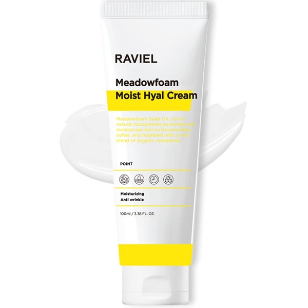 RAVIEL Meadowfoam Seed Oil Daily Moisturizing Hyal Cream, 7 Hyaluronic Acid, 5 DermaBiome CX, Cactus Extract, Anti aging & Brightening, Deep hydration, Face Moisturizer (3.4 fl oz)