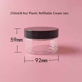 3Pcs 250G Empty Clear Plastic Jars with Black Lids Wide Mouth Round Airtight Storage Containers Vials Bottles for Cosmetic Cream Samples Food Jewelry Craft