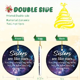 Sisters Christmas Ornaments, 3" Sister Gifts from Brother Ceramic Christmas Decorations Christmas Ornament Gifts for Sister