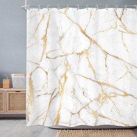 NEWsely Abstract Gold White Marble Shower Curtain 72Wx72H Inch Modern Crack Line Luxury Texture Geometric Aesthetic Shower Curtain Bathroom Set Unique Waterproof Bath Decoration Accessories Home Decor
