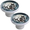 Set of 2 Perched Owl with Moon Ceramic Cabinet Drawer