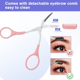 Pack of 2 Eyebrow Scissors with Comb Eyebrow Trimmer Precision Trimmer Eyebrow Brush Scissors Eyebrow Beauty Stainless Steel Eyebrow Scissors with Comb for Women Men (Mint Green Peach Pink)