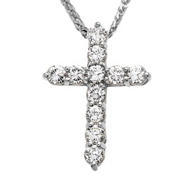 Elegant Sterling Silver 4 Carat Round Cubic Zirconia Cross Pendant Necklace (Medium), 18"